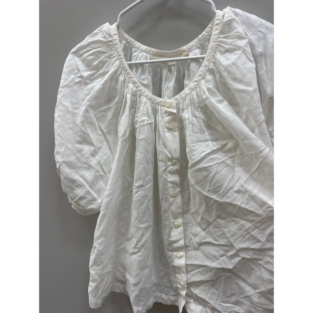 DÔEN June Top in Salt White Puff Sleeve Button Front Blouse Large - Picture 2 of 7